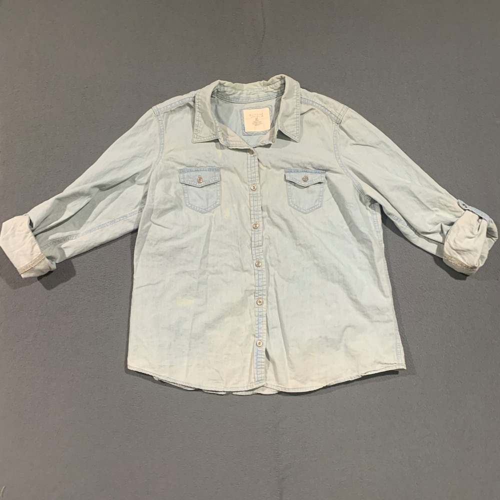 Sonoma Life + Style Womens XL Light Wash Denim Button Down Shirt Cotton Roll Tab
